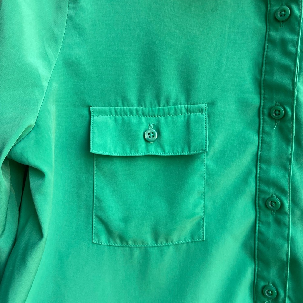 OLD NAVY Shirt Women's Long Roll-Tab Sleeve Pockets Button Up Green - Picture 3 of 5